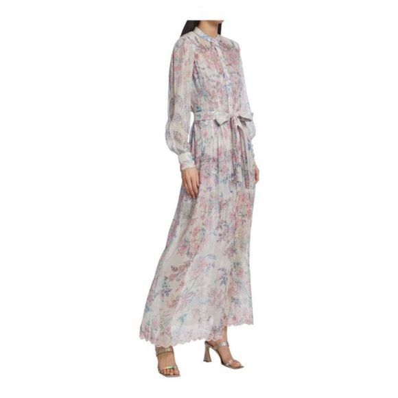 HEMANT & NANDITA Dresses & Skirts - HEMANT & Nandita Belted Metallic Stripe and Floral Maxi Dress size XS NWOT